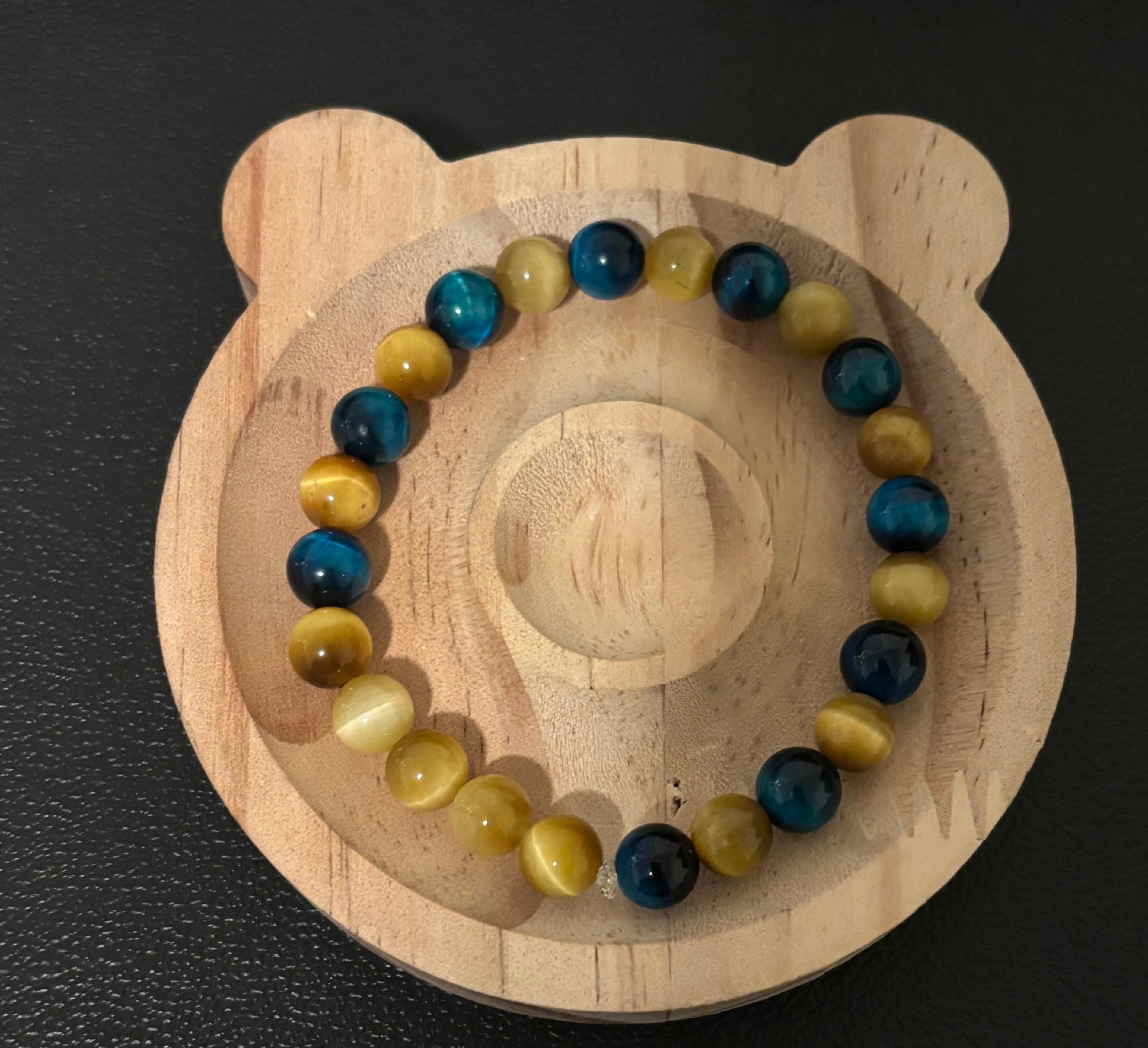 Blue and yellow tiger eye bracelet