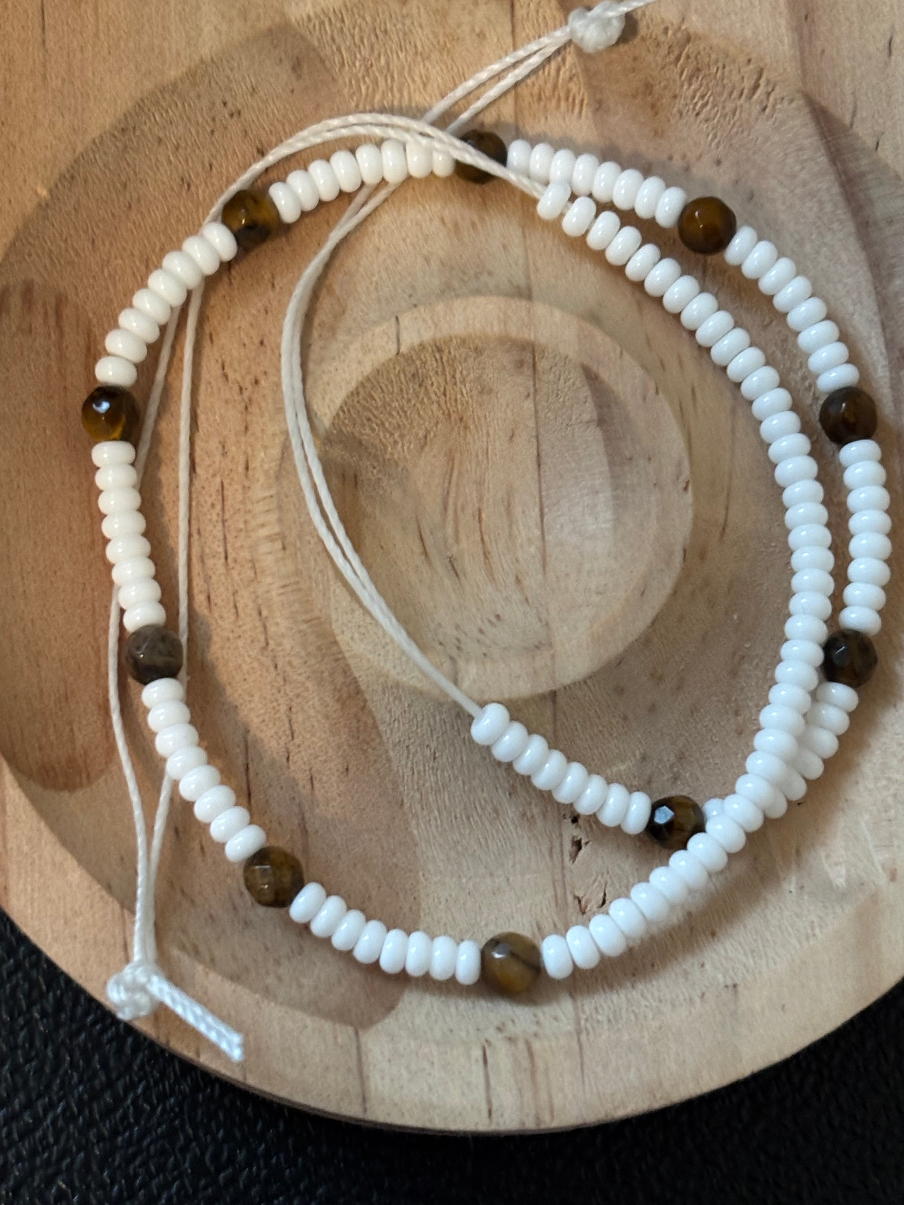 White with tiger eye ankle 11 inches tie on