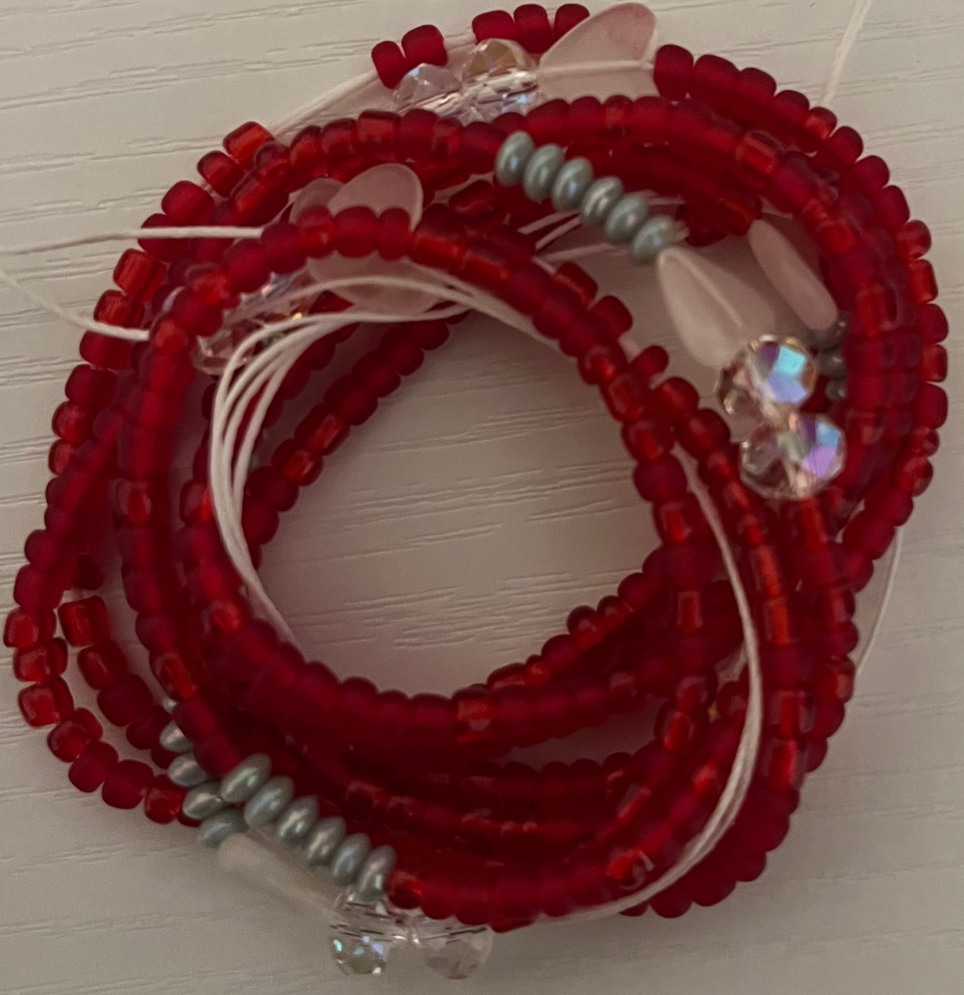 Red and gray waist bead