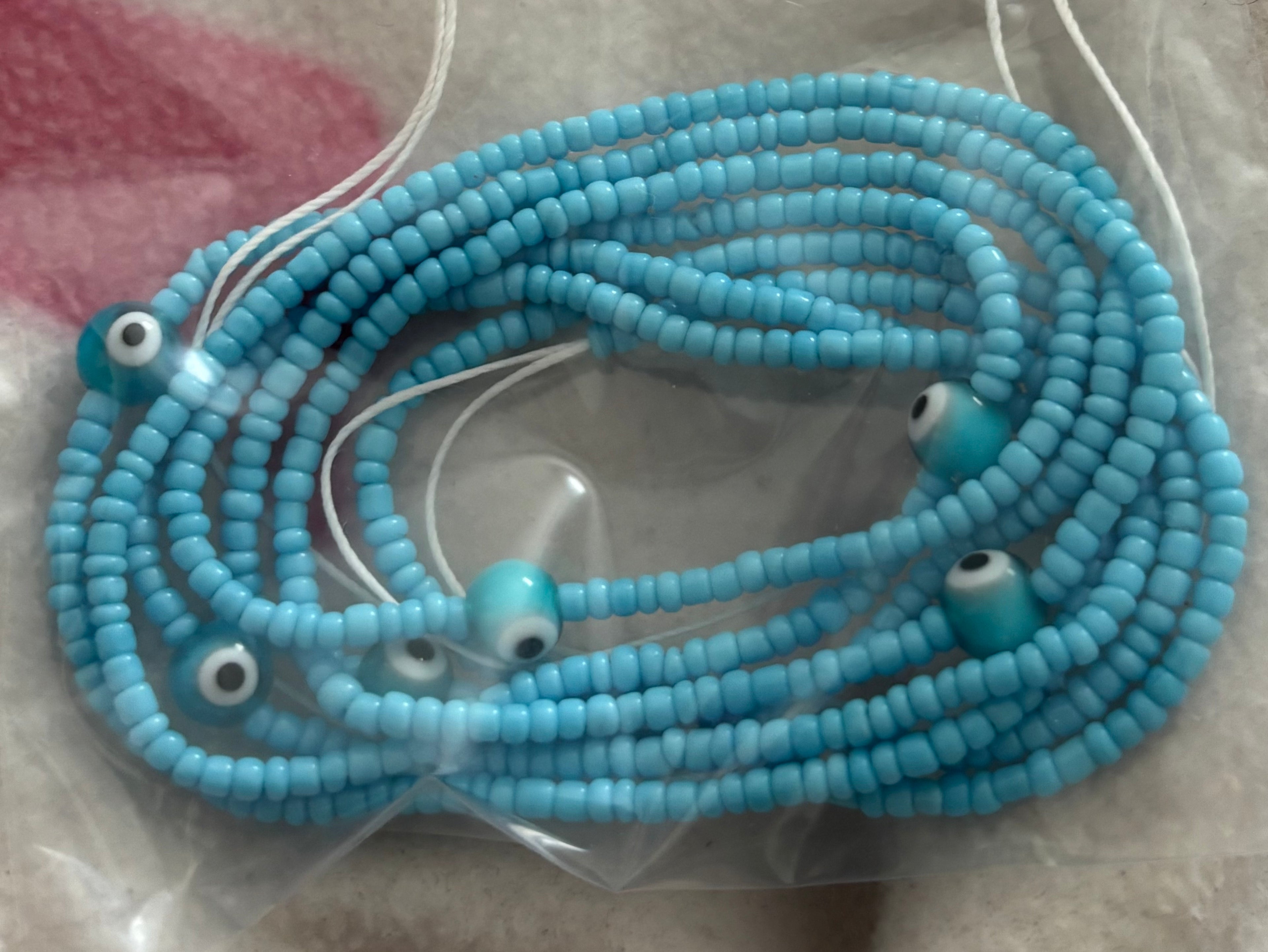 Blue evil eye 50 inch tie on waist bead