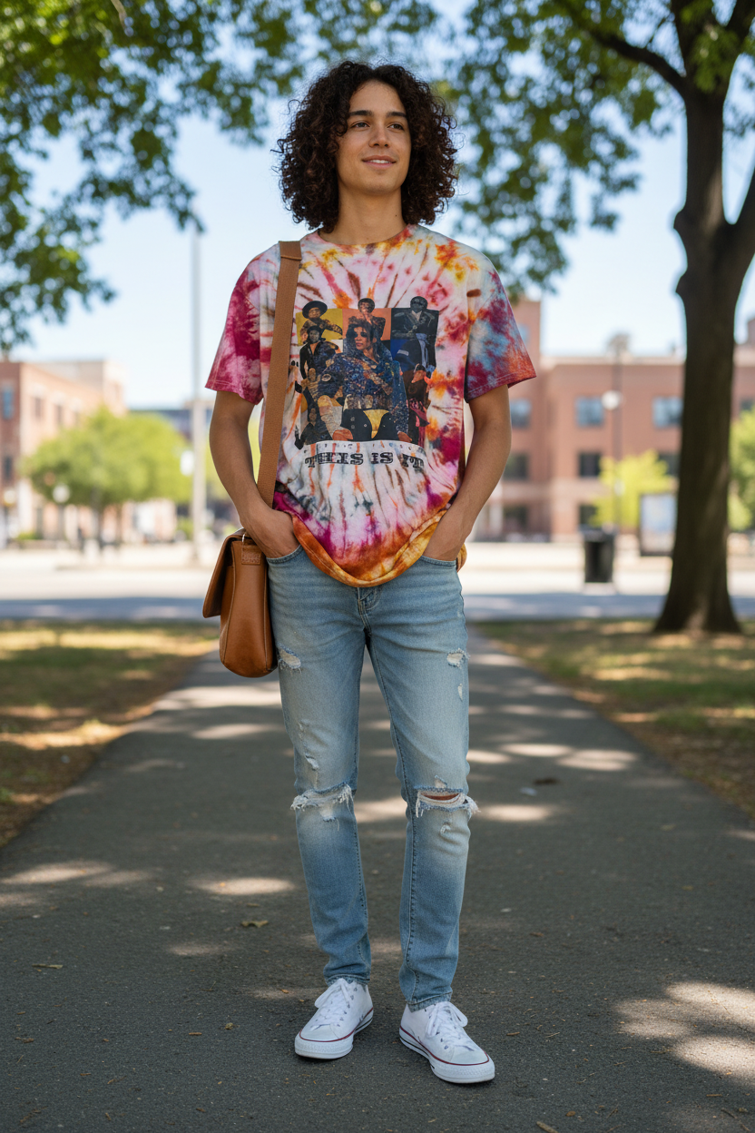 Person wearing the Michael Jackson tie-dye shirt